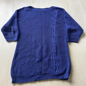 Vintage Color Color Color Sweater Womens 2X Blue Open Knit Tunic Short Sleeve